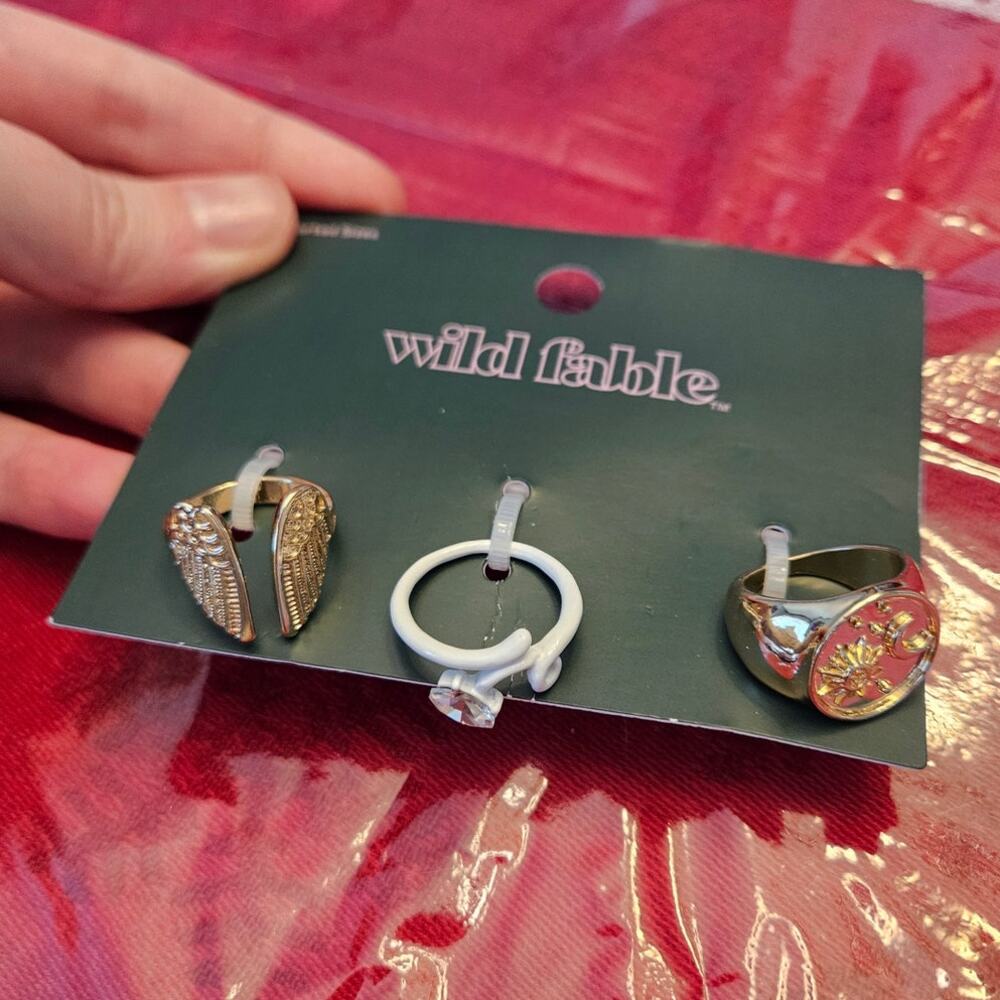 Wild Fable 3pc Celestial Angel Wing Squiggle Ring Set NWT Deadstock
